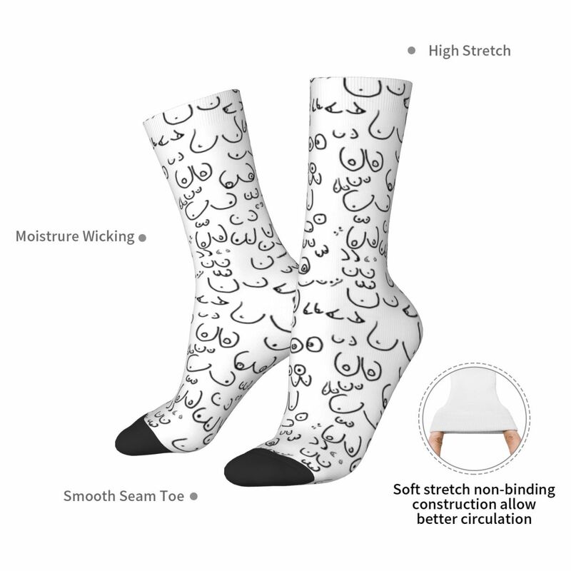 Meias estilo Harajuku para unissex, diferentes lados dos seios, meias longas, acessórios para presentes, alta qualidade, para todas as temporadas