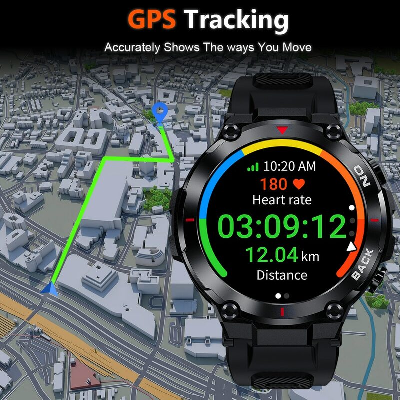 MELANDA 남성용 야외 군사 GPS 스마트 워치, 360*360 HD 화면 심박수 IP68 방수 스포츠 스마트워치, 안드로이드 IOS K37