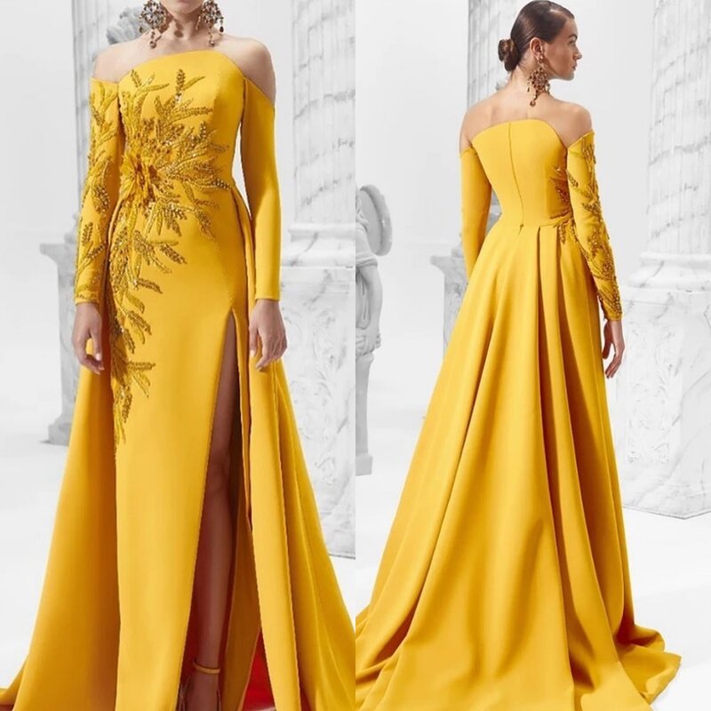 Exquisite High Quality Sparkle Jersey Beading Draped Pleat Birthday A-line Off-the-shoulder Bespoke Occasion Gown Long Dresses