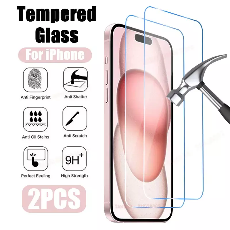 2PCS Protective Glass for iPhone 15 14 13 12 11 Pro Max XR X XS Max Screen Protector for iPhone 14 15 Plus 13 Mini SE 2022 Glass
