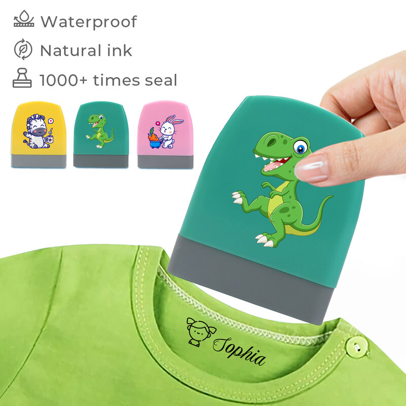 Sello de nombre personalizado de dinosaurio de dibujos animados para ropa, pegatina de nombre Kawaii para niños, regalo para ropa de Estudiante