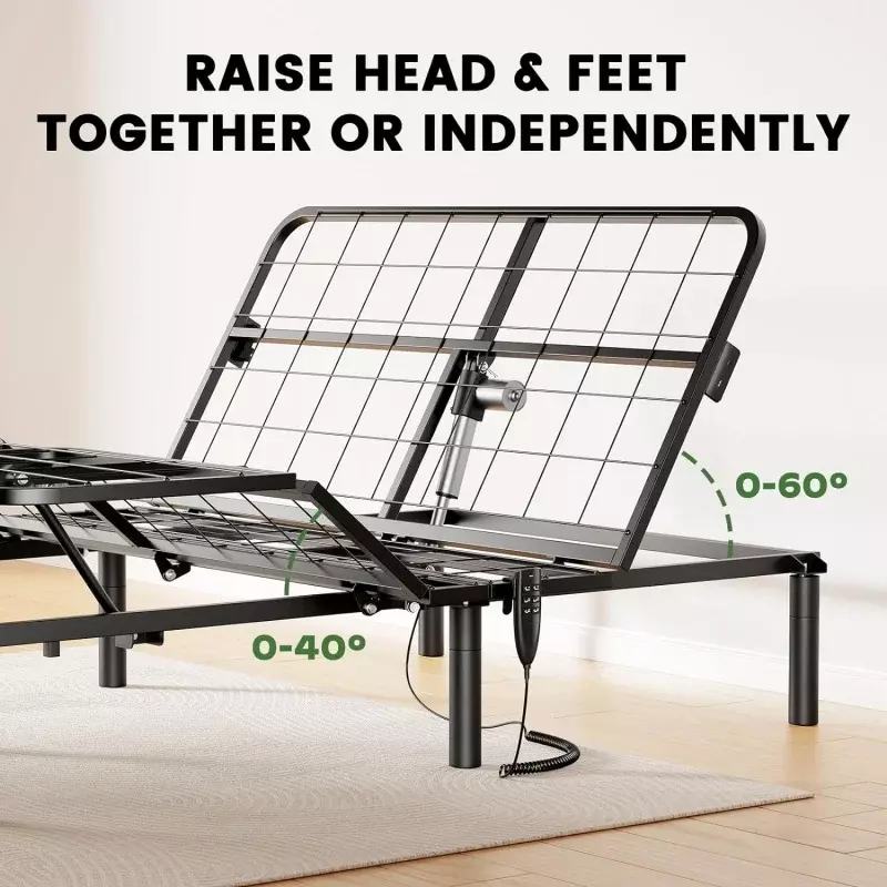 Marsail Queen Adjustable Bed Base Frame, 3 Options Heights 8" 10" 13" Head and Foot Incline, 4 USB Ports and 5 Min Assembly for