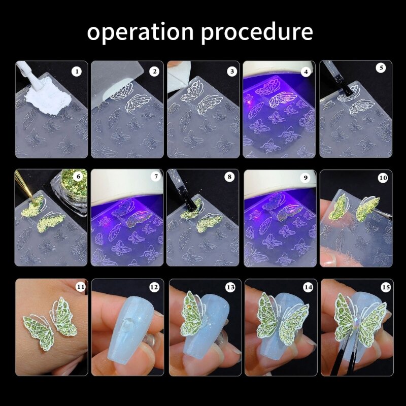 3D Butterfly tłoczenie formy do paznokci połączenie silikonu dekoracyjne formy narzędzie do robienia paznokci silikonowe formy