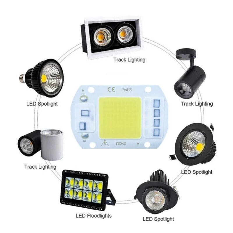 Lámpara LED COB de 6 piezas, 20W, 30W, 50W, CA 220V, 240V, IP65, IC inteligente, sin necesidad de controlador, foco de luz de inundación, Chip para exteriores