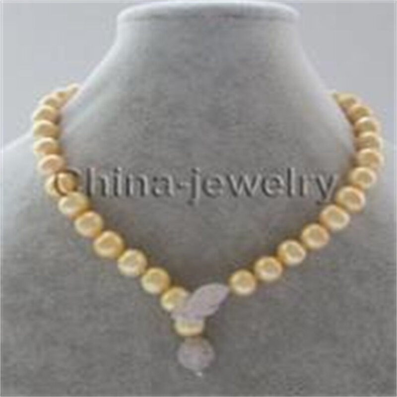 Collier de perles d'eau douce rondes, or naturel, argent 925, P6813 - 18 "11-12mm