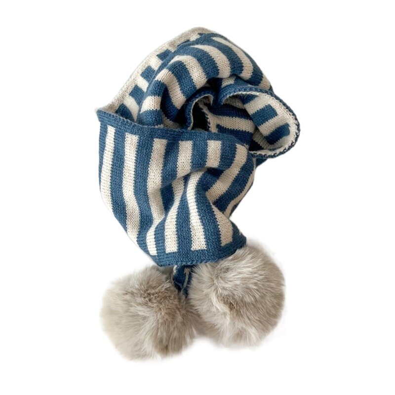 Детский зимний шарф с помпонами. Стильный полосатый шарф для детского подарка.