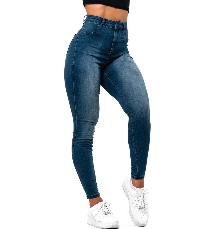 Calça jeans feminina de cintura alta com elástico, calça lápis longa, streetwear diário, moda casual, vintage, 2023
