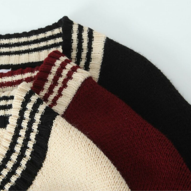 2023 jesienne dobrej jakości ubrania damskie sweter żakardowy Plus Size na co dzień w paski swetry luźne dekolt w szpic dzianinowy płaszcz krzywej zimy