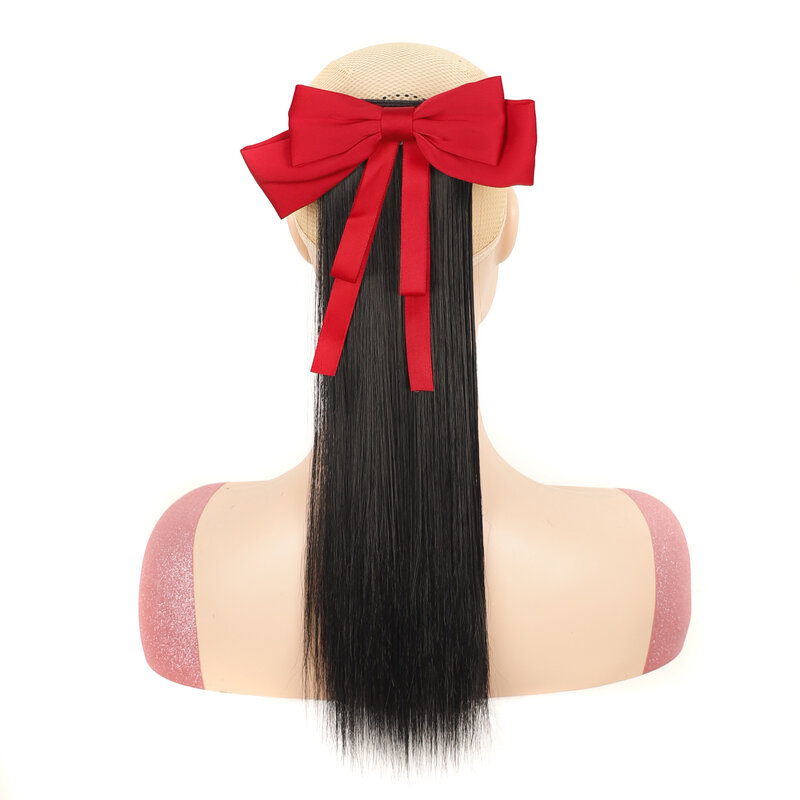 Peluca con lazo de cola de caballo corta para niños, accesorio para el cabello, hecho de fibra sintética, para peinados de cola de caballo alta.