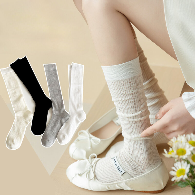Stoking wanita JK Lolita kaus kaki panjang gadis manis stoking kaus kaki panjang gaya Jepang warna polos hitam putih abu-abu kaus kaki stoking wanita