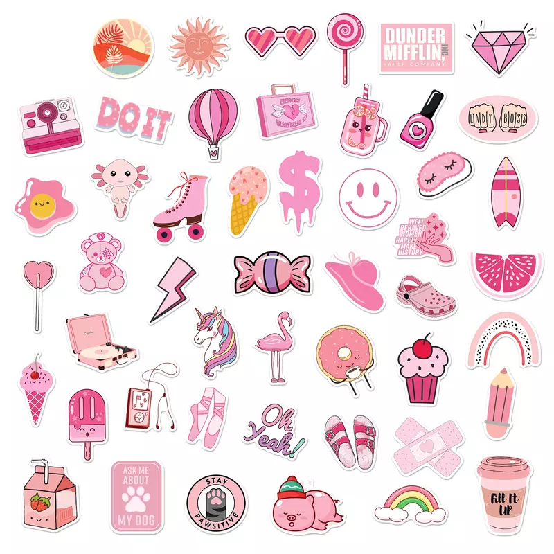 Waterproof Pink VSCO Graffiti Adesivo, Estético, Decorativo, Bagagem, Laptop, Telefone, Diário, Scrapbook, Crianças, Menina, 10, 30, 50Pcs