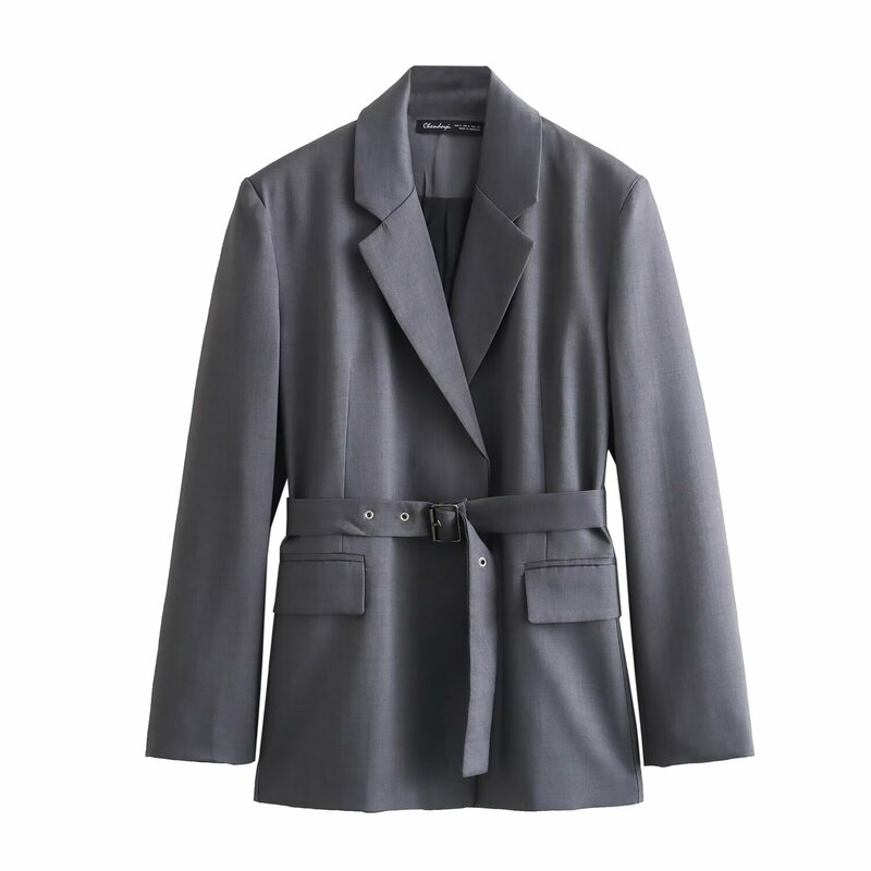 Conjunto de 2 piezas para mujer, traje ajustado con cinturón mezclado, chaqueta y minifalda plisada ancha para mujer, 2024