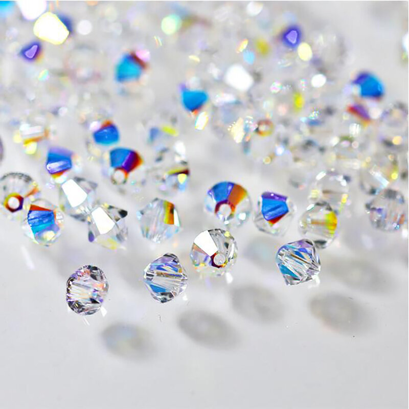 Cuentas sueltas AB bicono de cristal transparente de diferentes tamaños para la fabricación de joyas, accesorios de abalorios DIY de 3MM, 4MM, 5MM, 6MM y 8MM