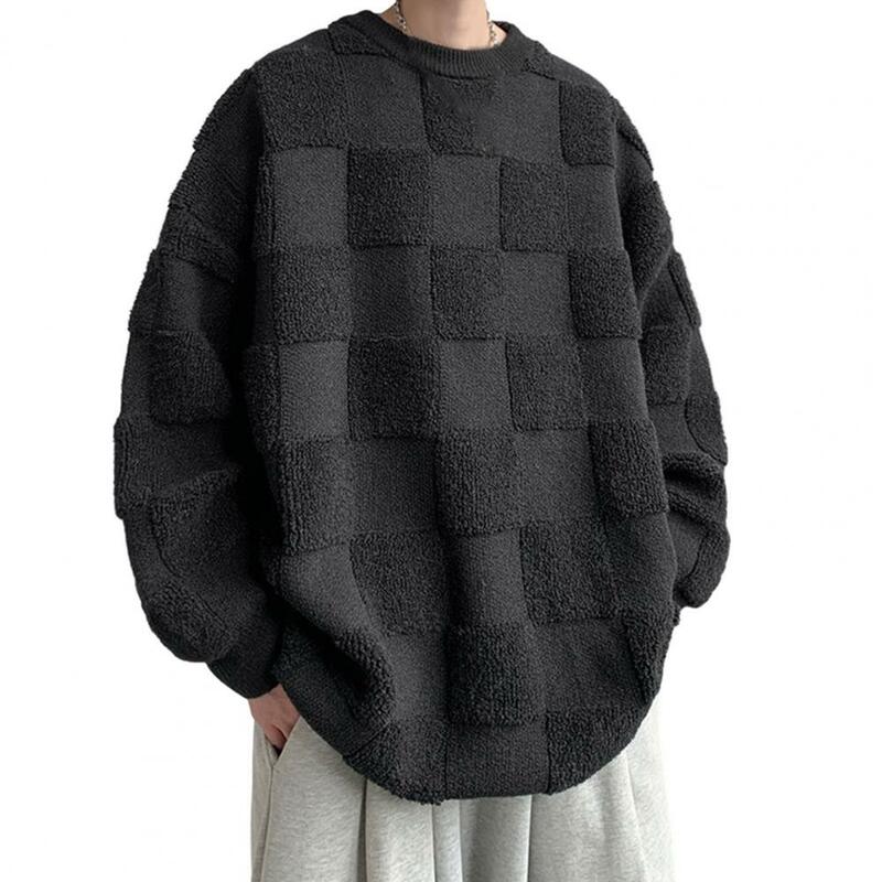 Unisex Sweater Thick Warm Knitted Men's Sweater with Crew Neck Patchwork Design for Winter Fall Plus Size Long Sleeve Pullover