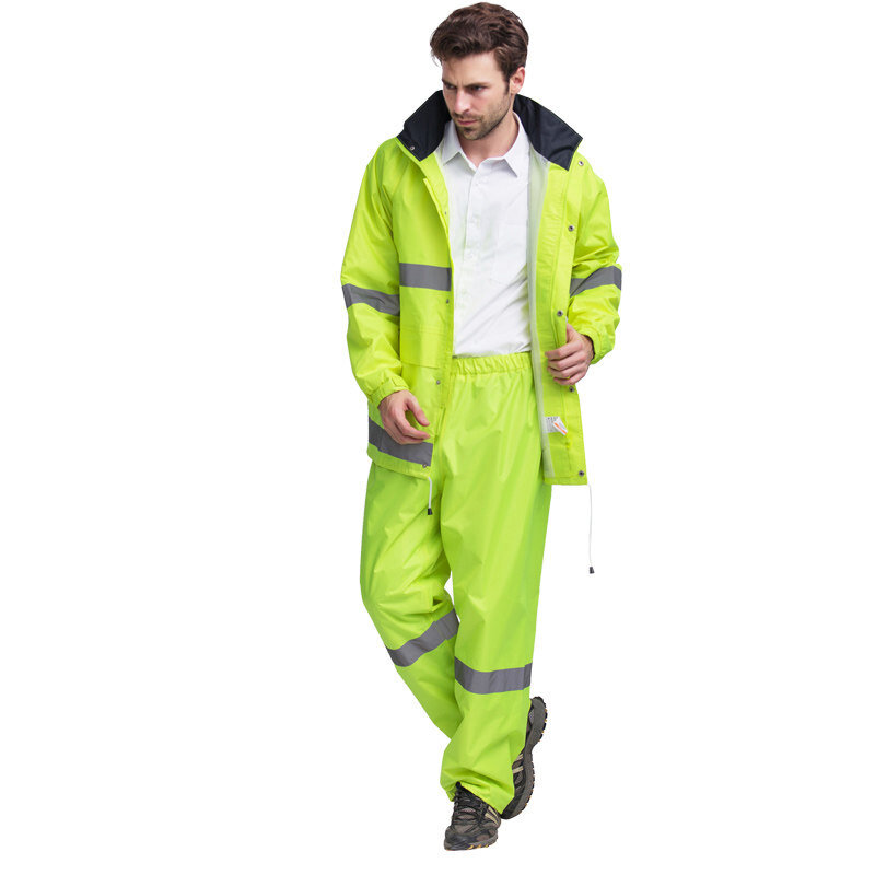 Reflective Raincoat Rain Pants Set Traffic Patrol Outdoor Mountaineering Split Safety Waterproof Clothes Rain Gear Raincoat