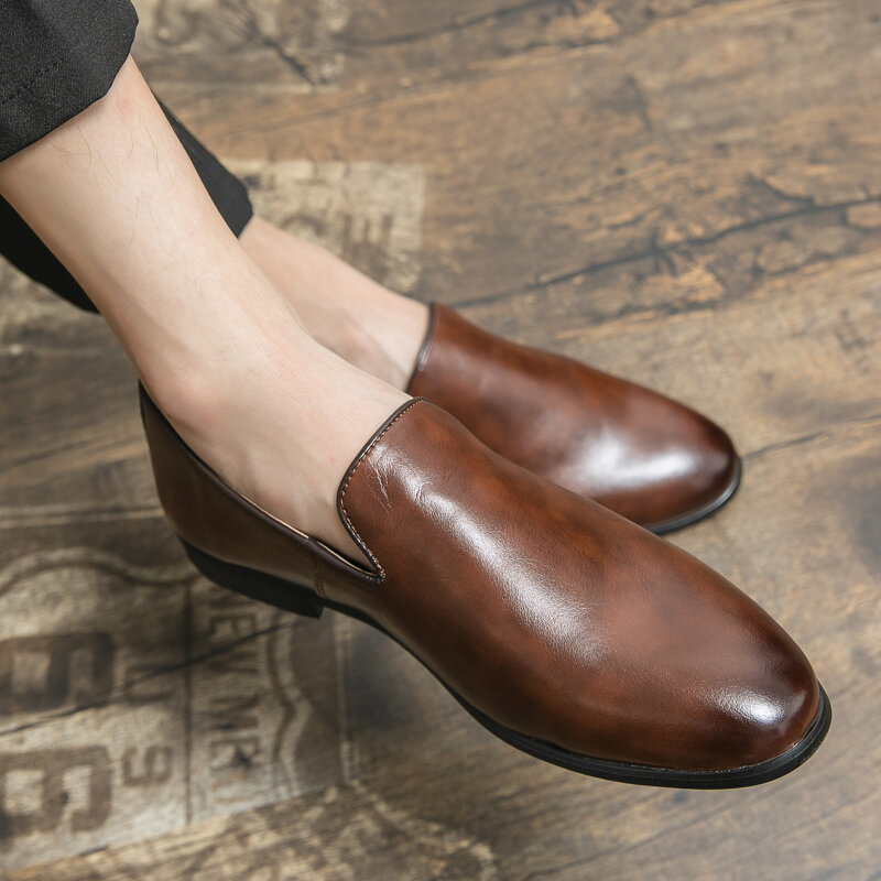Sepatu pantofel pria, SNEAKER KULIT bisnis kantor untuk berkendara nyaman Slip On