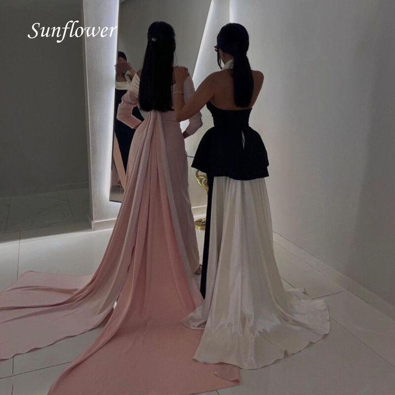Sunflower Simple Halter Prom Gowns Floor-Length Mermaid Evening Dress Ruched Satin Party Dress 2023 Sweep Train High-end Custom