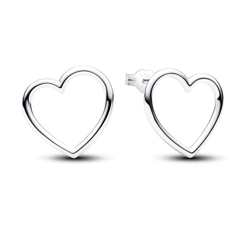 2024 New 925 Silver Asymmetrical Heart Hoop Earrings Front-facing Heart Stud Earrings DIY Women Pandor Earring Fine Jewelry