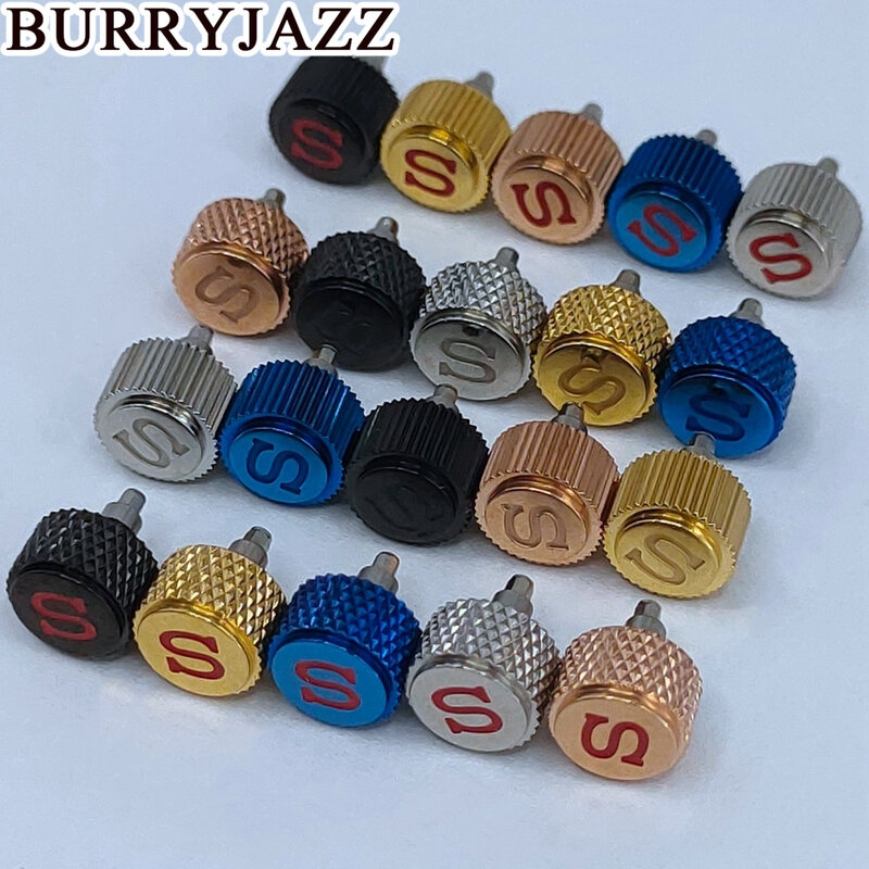 BURRYJAZZ Silver Rose Black Gold Blue Watch Crowns Watch Parts Replacement S Crown for NH35 NH36 4R35 4R36 7S26 Movement SKX007