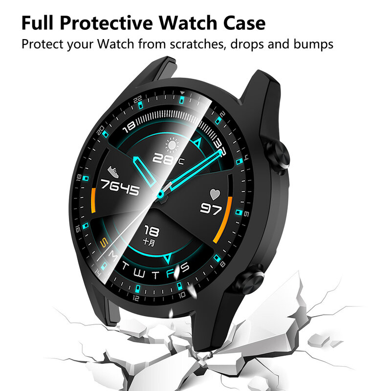 Custodia in vetro temperato 3 pezzi per Huawei Watch GT2 46mm Cover protezione dello schermo del paraurti a copertura totale per Huawei Watch GT 2 46mm Shell