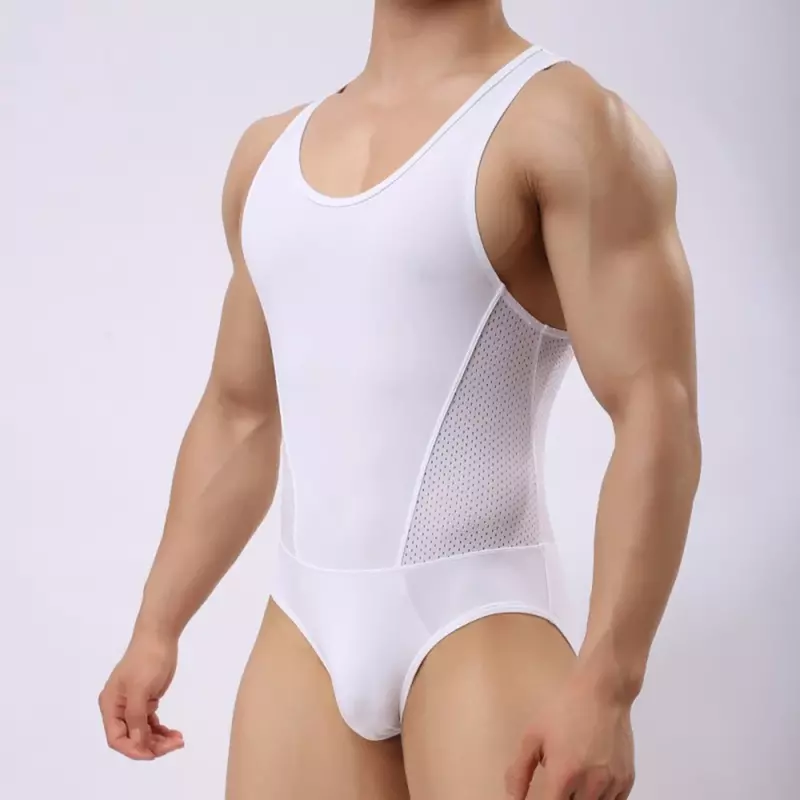 Men Bikini Bodysuit High Elasticity One-piece Sleeveless Men's Shapers Leotard Slim Body Building Man Sports Fitness Singlet
