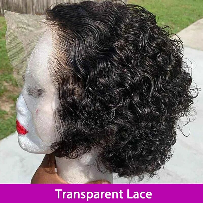 Peluca de cabello humano con corte Pixie para mujeres negras, pelo corto Bob con encaje Frontal transparente, 13x4