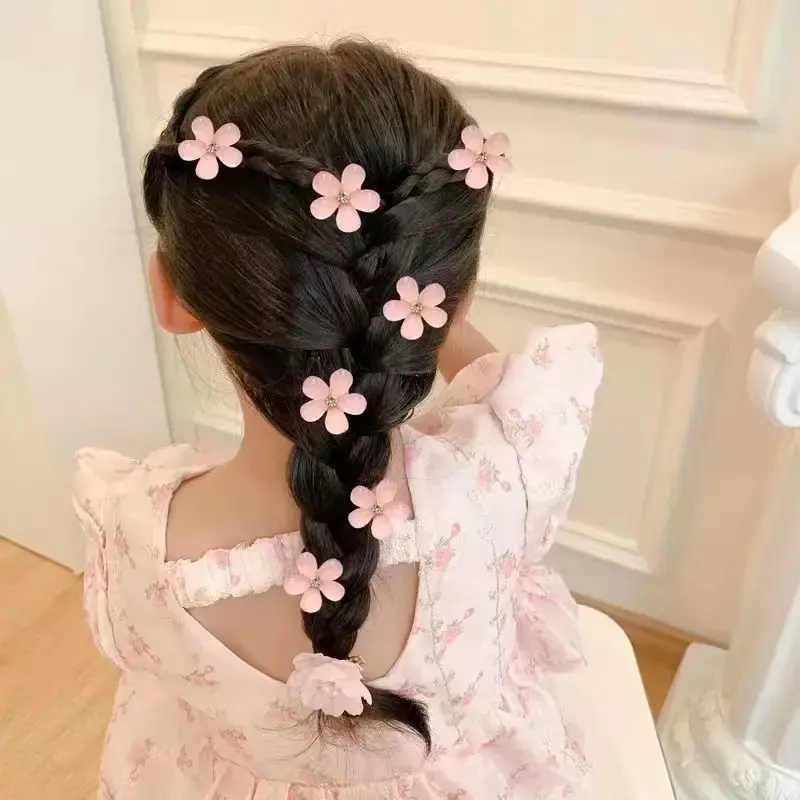 Jepit rambut Opal warna-warni anak perempuan imut Mini jepit rambut bunga cakar kristal kecil hiasan rambut jepit rambut manis Korea 5 buah