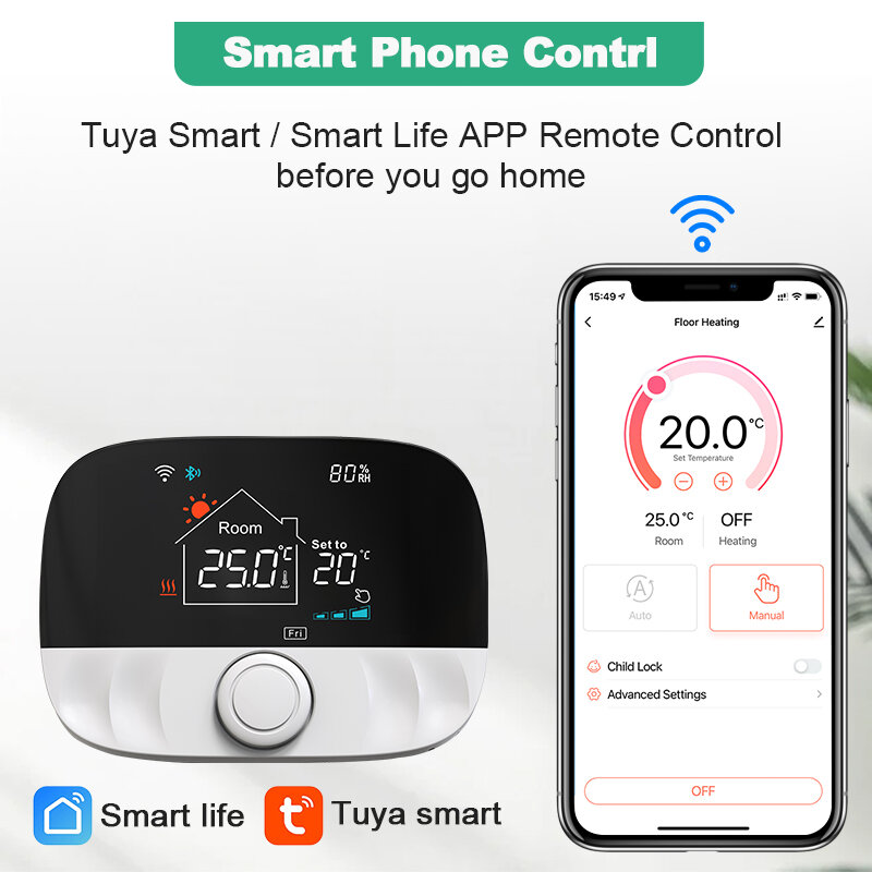 Tuya Smart WiFi Aquecimento Termostato, Sem Fio, Aquecedor de Caldeira a Gás, Controlador de Temperatura da Bateria, Alexa, Google Home