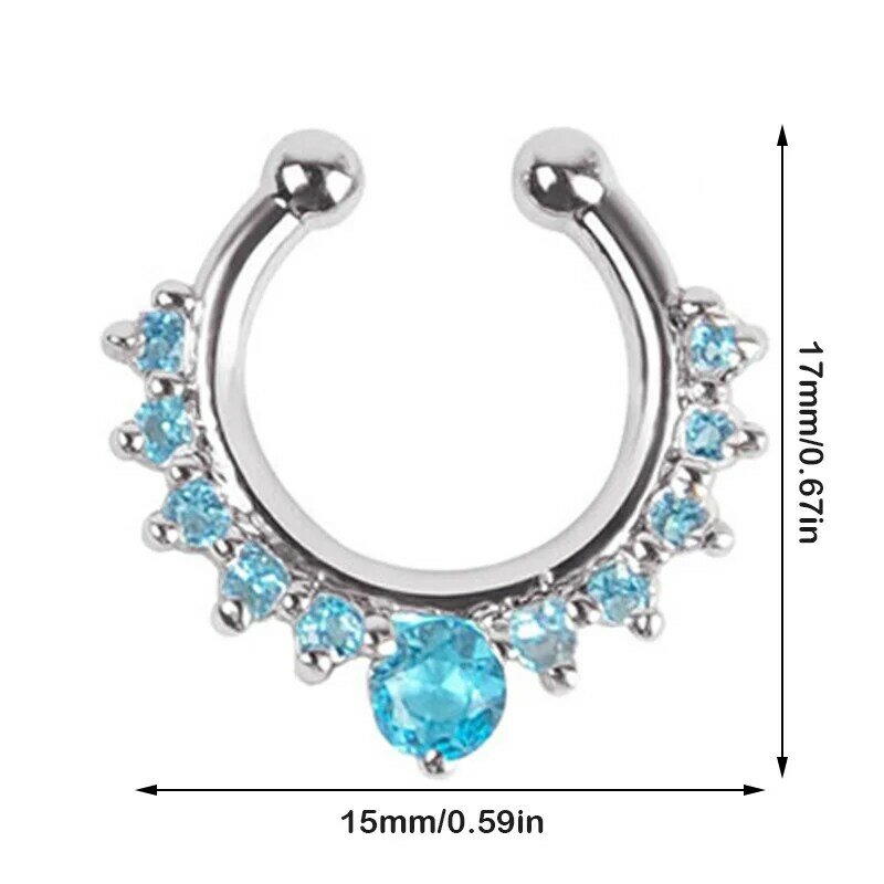 1pc Fake Piercing Nose Ring Crystal Clip On Nose Piercing Hoop Septum Stainless Steel Non Pierced Body Jewelry