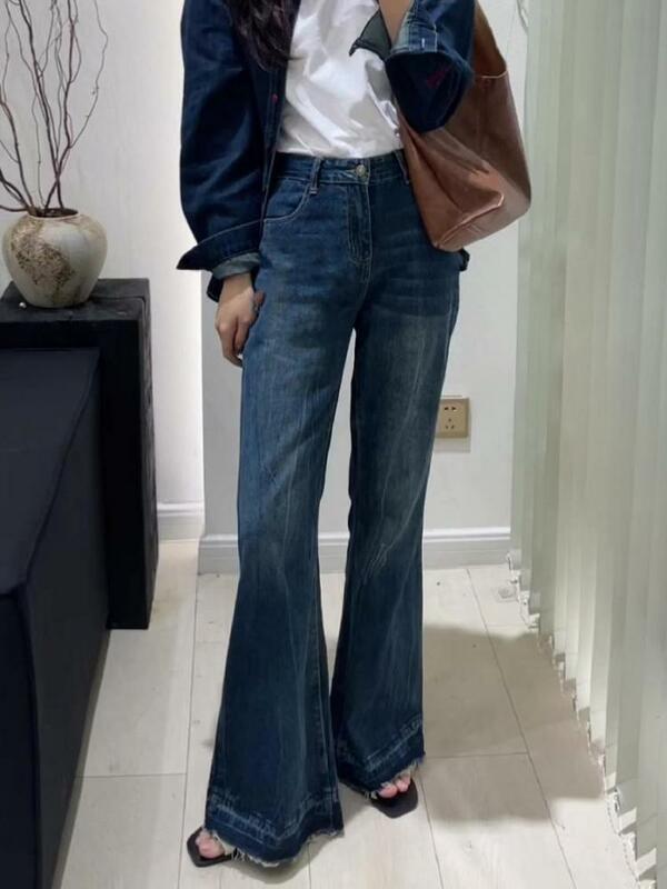Finewords Vintage Hoge Taille Bell Bottom Jeanswomen Causal Gewassen Losse Flare Jeans Koreaanse Streetwear Boot Cut Denim Broek