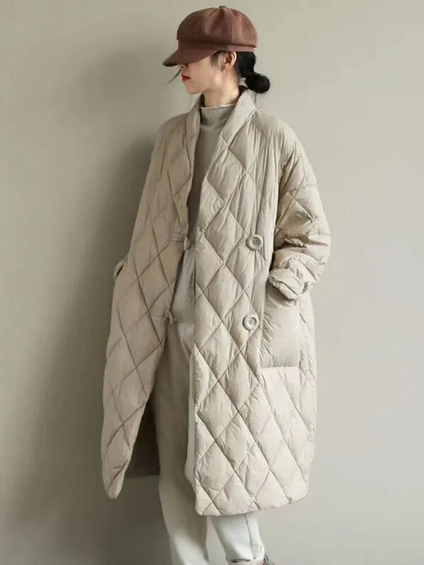 Пуховик средней длины большого размера, однотонная мягкая Легкая стеганая куртка с воротником-стойкой, универсальная теплая верхняя одежда в Корейском стиле