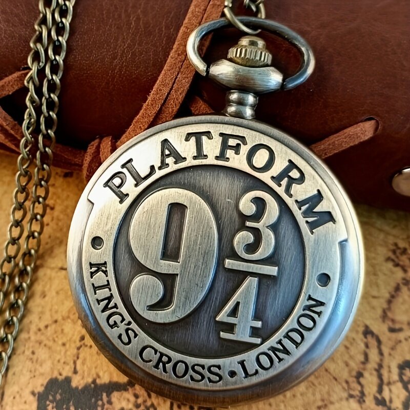 Hot Movie Extension King 'S Cross London 9 3/4 Platform Quartz Pocket Watch Bronze Full Hunter Necklace Pendant Jam Reloj Gift