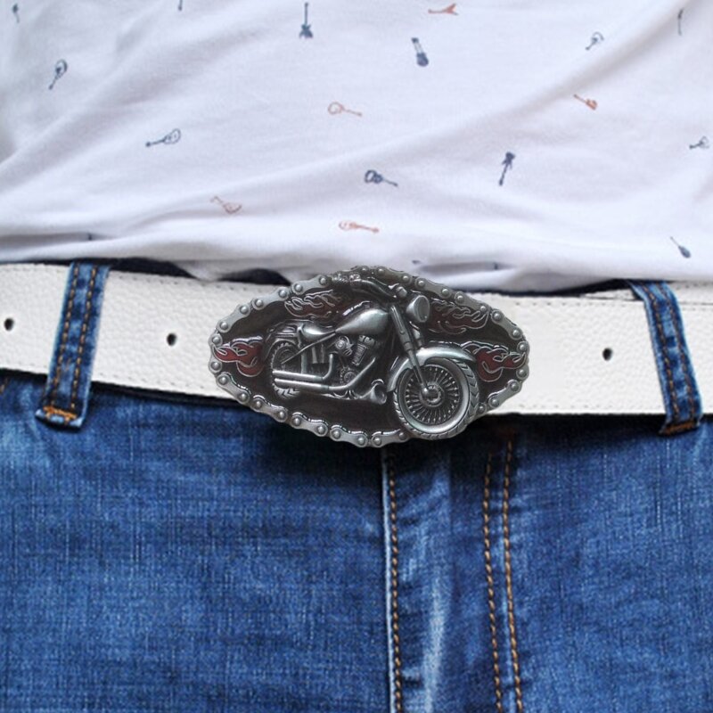 Hebilla cinturón con patrón motocicleta en relieve Metal Vintage, hebilla cinturón delicada, accesorios cintura