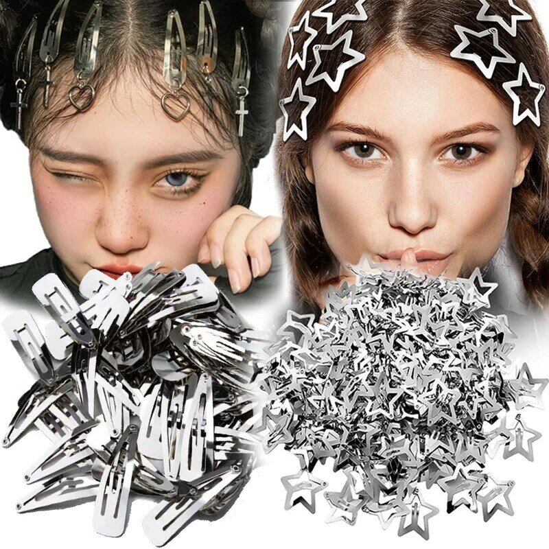 YK2Silver YK2 jepit rambut perak, perhiasan bintang, jepit rambut tetesan logam, klip jepit rambut Korea gadis