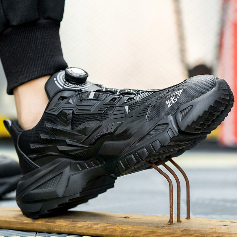Высококачественная защитная обувь для мужчин, рабочие кроссовки с вращающейся пряжкой из стальной проволоки, неразрушаемая обувь, Рабочая обувь с защитой от проколов