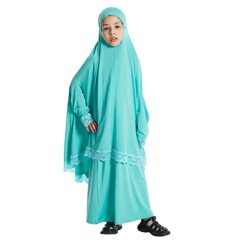 子供のためのeidフード付きイスラム教徒のドレス、子供のためのヒジャーブ、祈りの服、女の子のためのアバヤ、キマールスカートセット、フルカバー、ラマダンの服