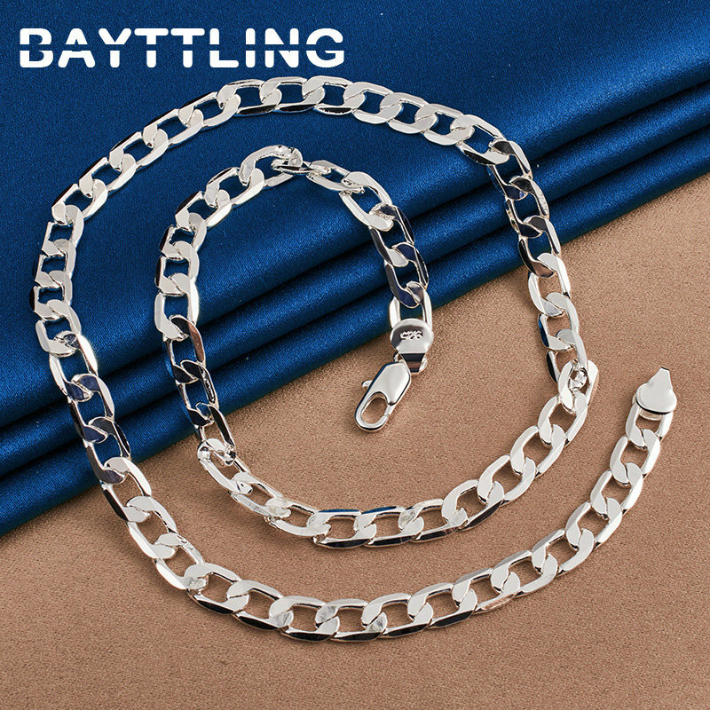 Men's 925 Sterling Silver 8MM 16-30 Inches Side Chain Necklace For Women Fashion Wedding Engagement Jewelry Accessories Party