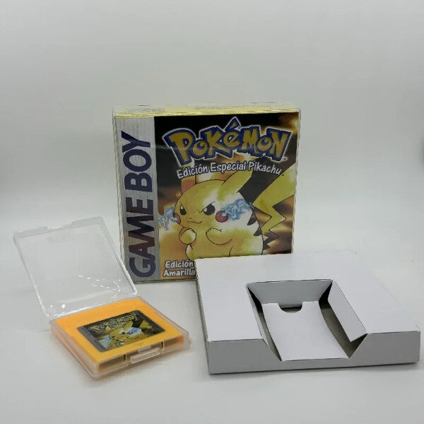 Игровой картридж серии Pokemon, синий кристалл, золотой, зеленый, красный, серебристый, желтый, версия ESP, GBC, для 16-битной видеоигры, без руководства