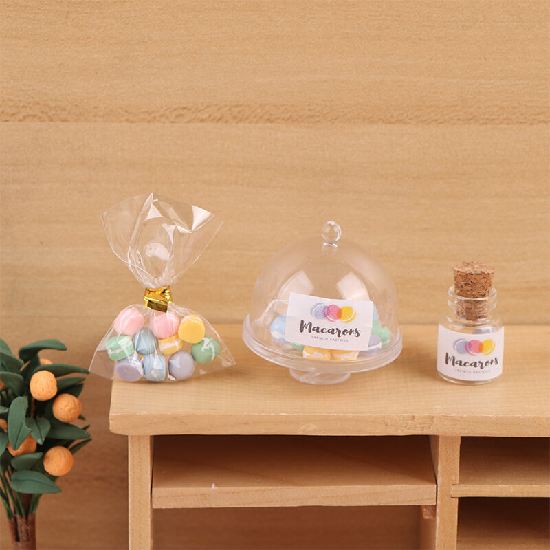 Miniature Macaron Dessert avec emballage alimentaire pour enfants, maison de courses, jouets de jeu de simulation, accessoires de maison de beurre, 1:12
