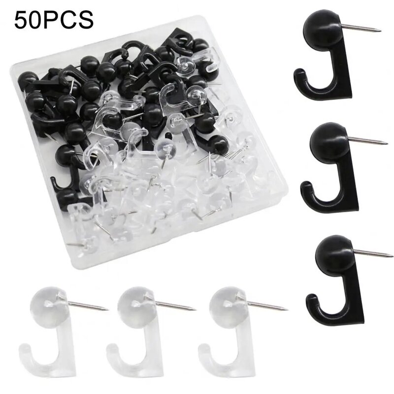 Transparent Push Pin Versatile Office Home Supplies 50pcs Push Pin with Hook Plastic Box for Cork Bulletin Board Whiteboard Wall