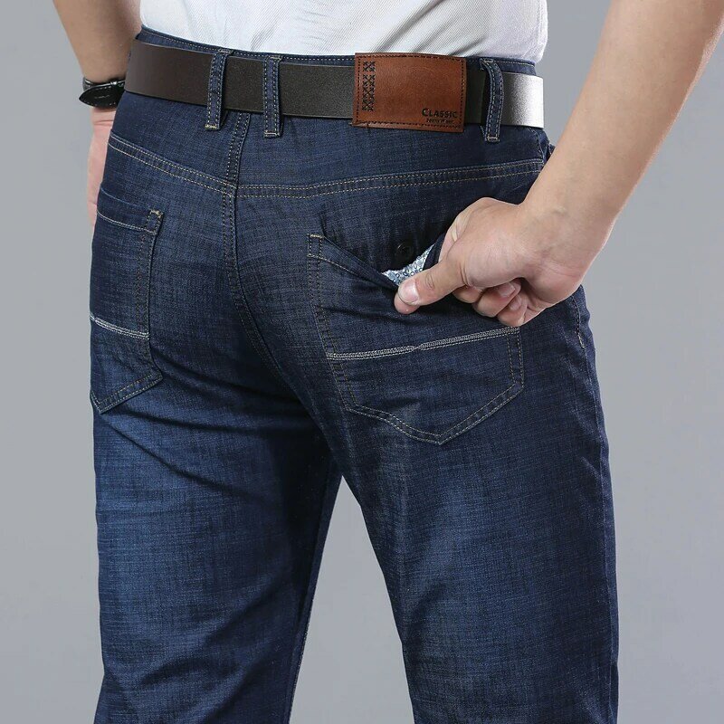 Letnie cienkie dżinsy 2024, męskie, luźne, proste, modne, wszechstronne, jasnoniebieskie długie spodnie