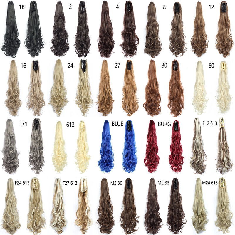 Synthetic Hair 22inch Claw Clip On Ponytail Hair Extension Wavy Curly Claw Ponytail Heat Reistan Pony Tail Fake Hair