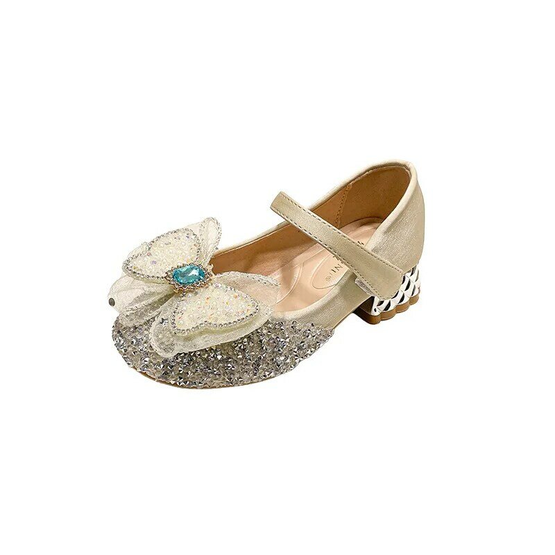 Neue Kinder Lederschuhe Mädchen High Heels Prinzessin Baby Kristalle Strass Student Kleid Tanz schuhe Baby Kleinkind Kinder 5a