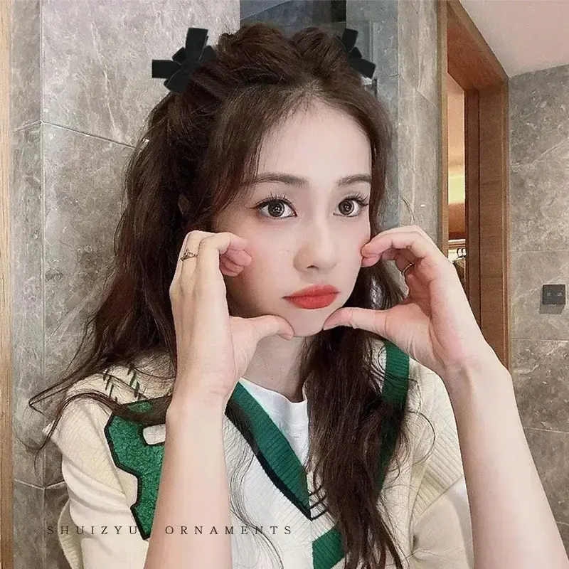 Manis Hitam Merah Busur Kecil Klip Rambut Cakar Putri Beludru Busur Klip Rambut Cakar Penjepit Headwear Gadis Wanita Korea Alat Penata Rambut