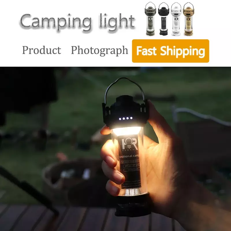 BATOT-Lampe de camping LED aste USB, lampe de poche portable, lanterne de tente, lumière d'urgence, fournitures de camp, 5 modes d'éclairage, 3000mAh
