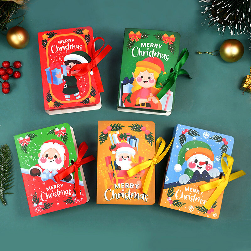 1Set Dropship Kotak Hadiah Natal Kotak Santa Claus Bentuk Buku Hadiah Tahun Baru/Kotak Permen Bisnis Natal Kemasan DIY 13x9x4.5CM