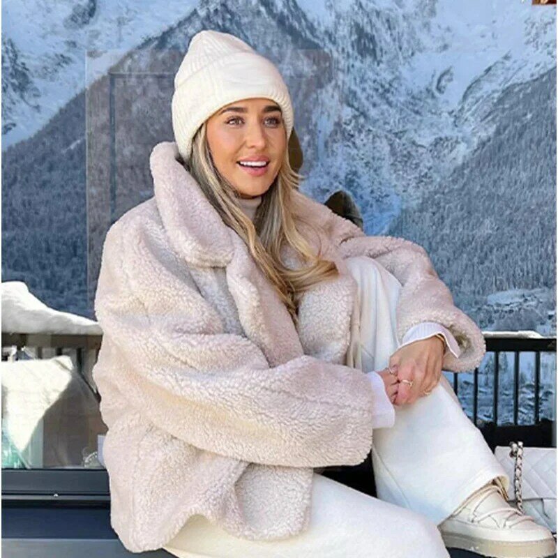Denim Planet Frauen Verdickung Wintermantel Revers Langarm Taschen Mantel solide Dame Top Mode