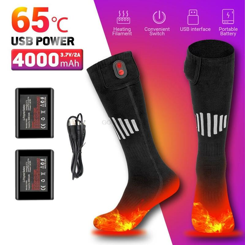 Chaussettes thermiques rechargeables pour sports de plein air, chauffe-pieds, garde au chaud, motoneige et ski métropolitain