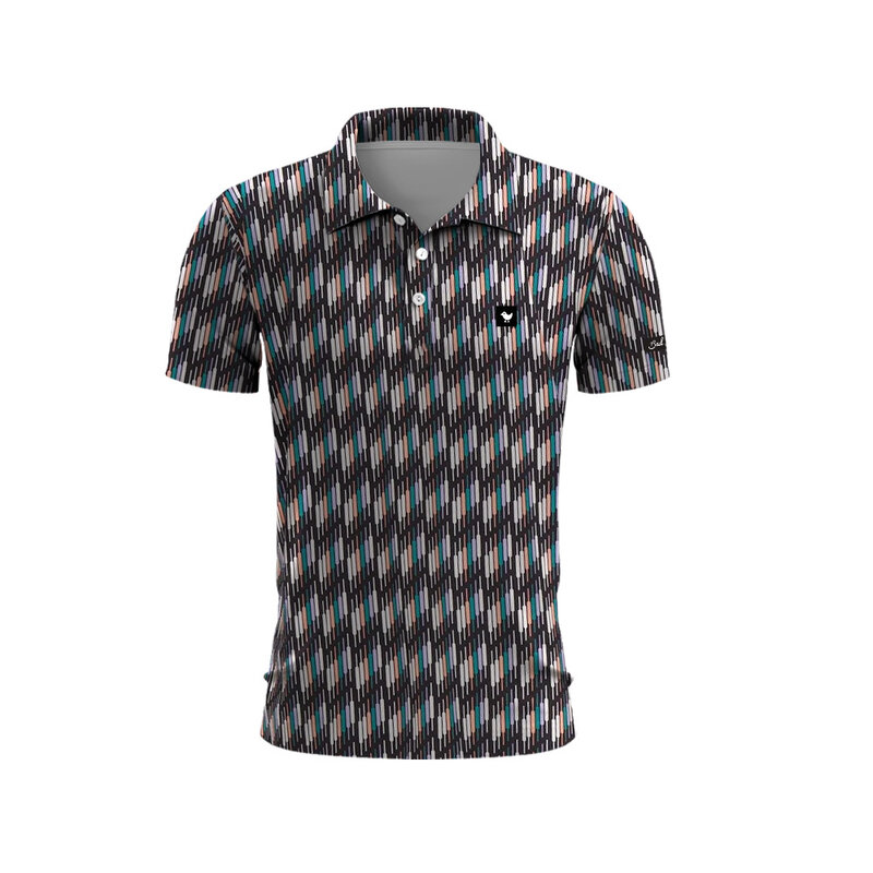 Men's Golf Polo Shirt Camouflage Stripes Men's Summer Golf T-Shirt Top Quick Drying Golf Club Button Up T-Shirt Polo Shirt