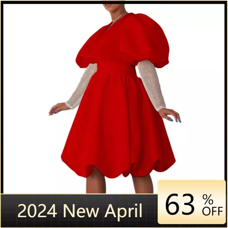 エレガントなポリエステルのイブニングドレス,Vネック,長袖,白,赤,黒,夏